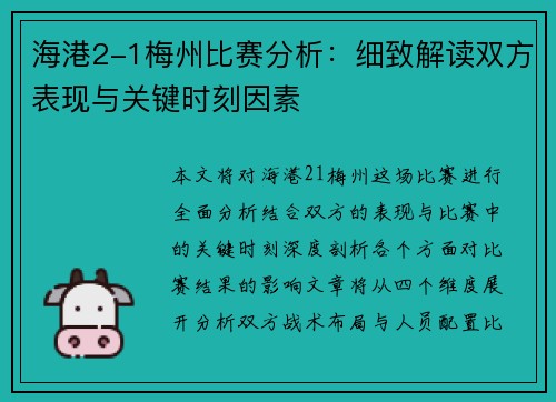 海港2-1梅州比赛分析：细致解读双方表现与关键时刻因素
