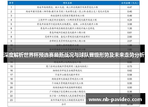 深度解析世界杯预选赛最新战况与球队晋级形势及未来走势分析